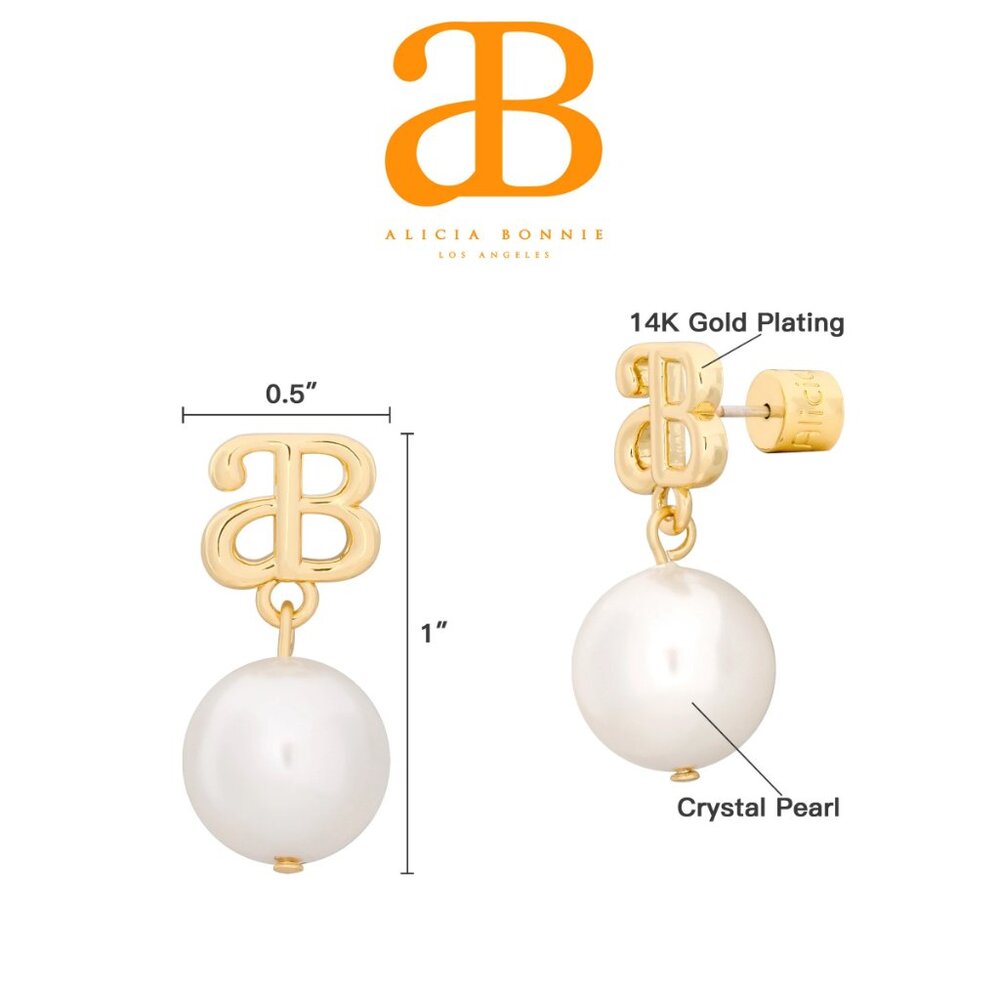 Alicia Bonnie Devotion Signature Logo Pearl Drop Earrings, Sterling Silver Posts - Picture 4 of 5